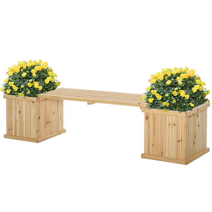 Hochbeet Gartenbank mit 2 Pflanzkasten Holz Sitzbank mit Blumenkasten Garten Holzbank Parkbank Natur, 176x38x40cm