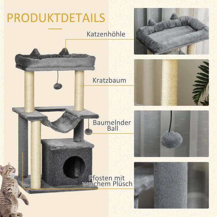 Stratching Post avec hamac, arbre de jeu, plates-formes en peluche sisal, gris