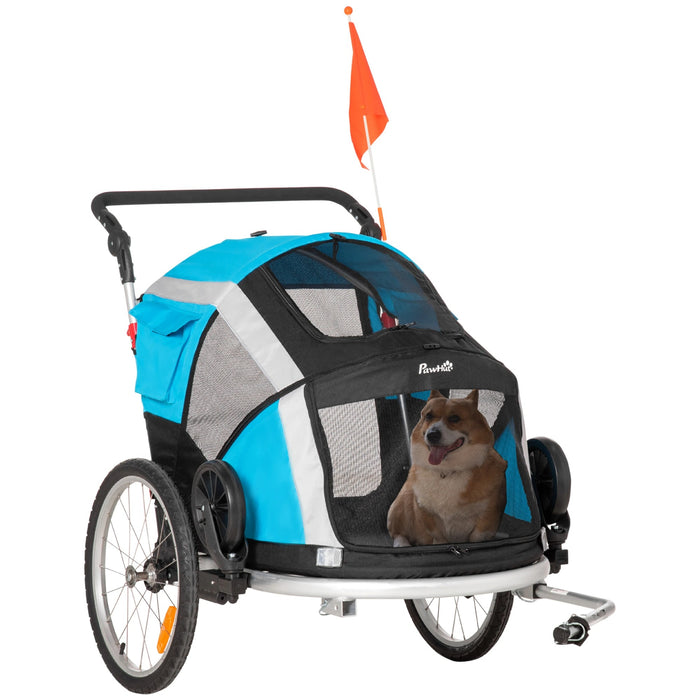 hunde fahrradanhänger 2 in 1 Hundeanhänger Veloanhänger für Hunde blau