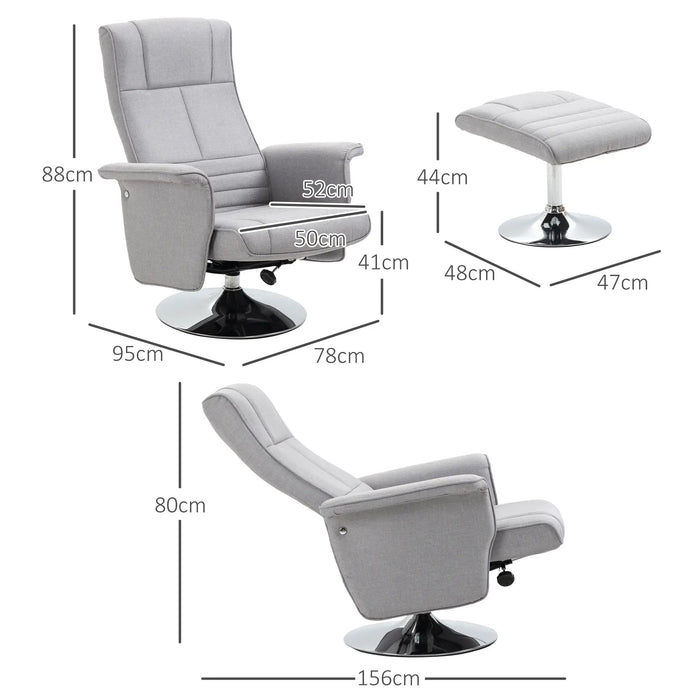 Chaise de massage avec ottoman, 8 têtes de vibration, fonction d'inclinaison, gris clair