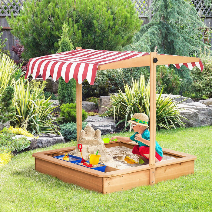 Sandkasten Sandkiste Holz Bodenloses Design Matsch-Bereich für Kinder 3-7 Jahre Sandkasten mit Abdeckung Dach für Garten Terrasse Strand Outdoor Gelb, 107,5x107,5x110cm