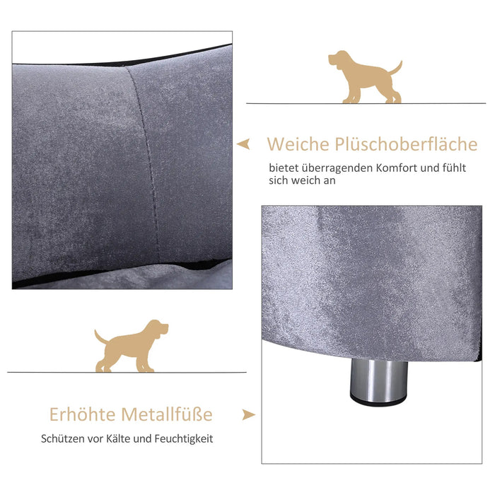 Dog FOR Hundebett plush cover natural wood frame light gray, 69x49x38cm