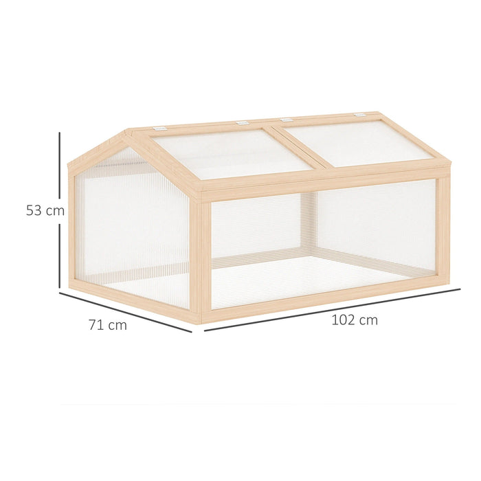 Frühbeet Gewächshaus Treibhaus Frühbeetkasten Pflanzenbeet mit Abdeckung aus Holz und Polycarbonat wetterfest Natur, 102x71x53cm