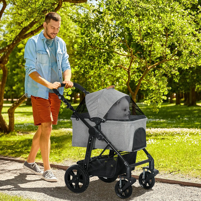 Chien buggy chien voil de voiture chien buggy sac de chien 2 en 1 gris pliable, 99x62x106cm