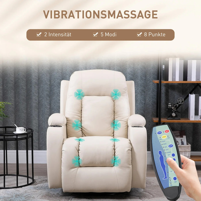 Chaise de massage, fauteuil de relaxation, fonction d'évasion, 8 points de vibration, y compris la télécommande, la crème