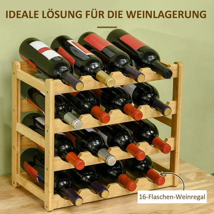 Wine shelf made of bamboo for 16 wine bottles, 4 shelves, 43x23.5x38cm nature