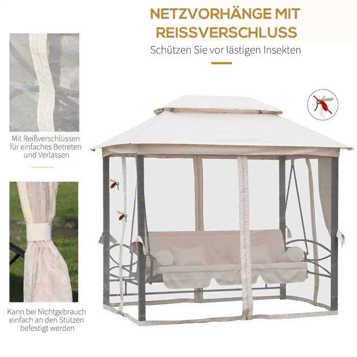 Hollywoodschaukel Gartenschaukel Schaukel mit Seitenwänden 3-Sitzer Beige, 256x172x248cm