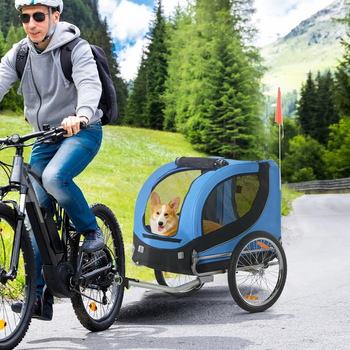 Fahrradanhänger für Hunde mit Universalkupplung Blau, 130x73x90cm — floki24