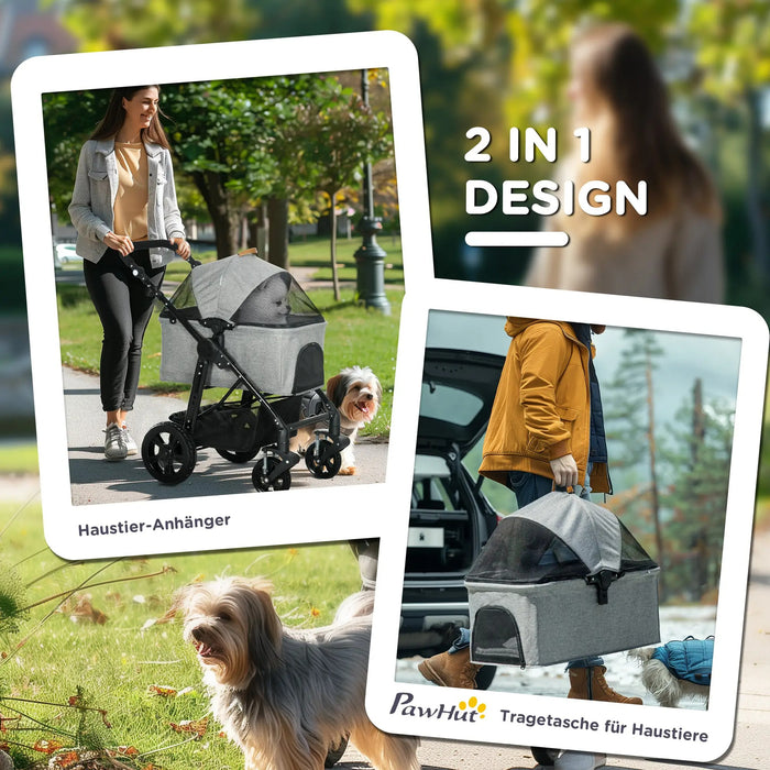 Chien buggy chien voil de voiture chien buggy sac de chien 2 en 1 gris pliable, 99x62x106cm