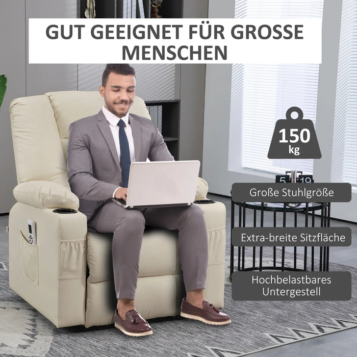 Massagesessel Aufstehhilfe Seniorensessel inkl. Fernbedienung 4 Massagemodi Cremeweiss, 90x98x102cm