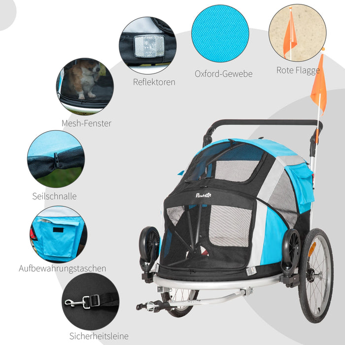 Trailer bici dita per cani per cani roulotte per biciclette 2 in 1 blu, 150x82x108cm