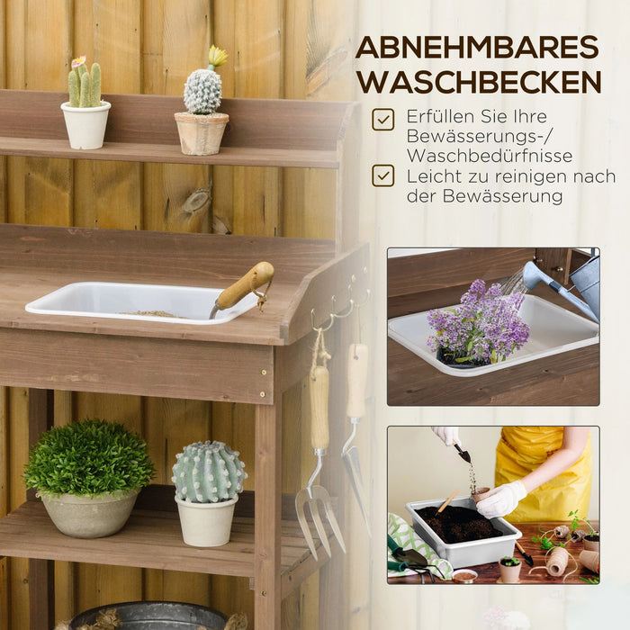 Pflanztisch Gärtnertisch Blumentisch mit Wanne Garten Tannenholz Braun, 117x45x121cm