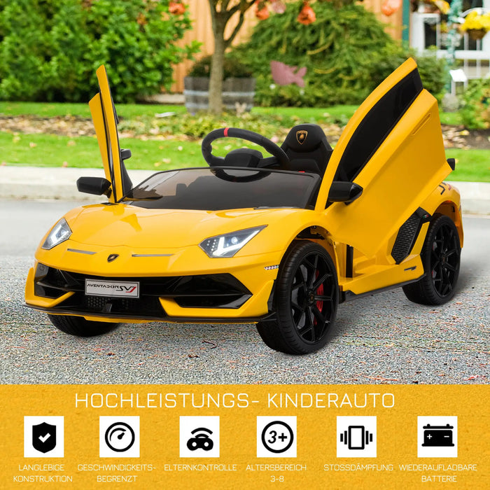 Voiture électrique pour enfants 12v Lamborghini SVJ sous licence pendant 3-8 ans avec télécommande 2x550 moteurs MP3 / USB Musique légère métal jaune 123x66.55.5 cm