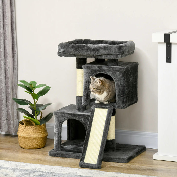 Cat Scratching Post avec colonnes sisal, arbre de jeu pour petits chats, gris foncé, 59x39x83cm