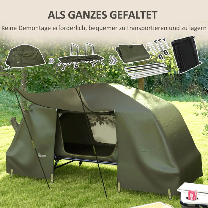 2-in-1 Campingbett wasserdichte Zeltplane verstellbare Metallbeine bis 180kg Grün, 215x80x125cm