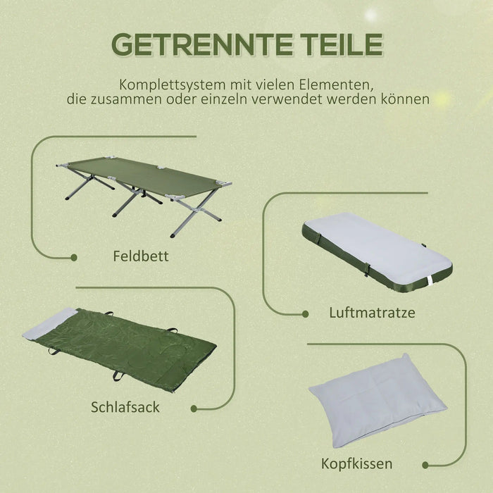 Campingbett Feldbett 5-teiliges-Set inkl. Transporttasche Grün, 193x86x43/63cm