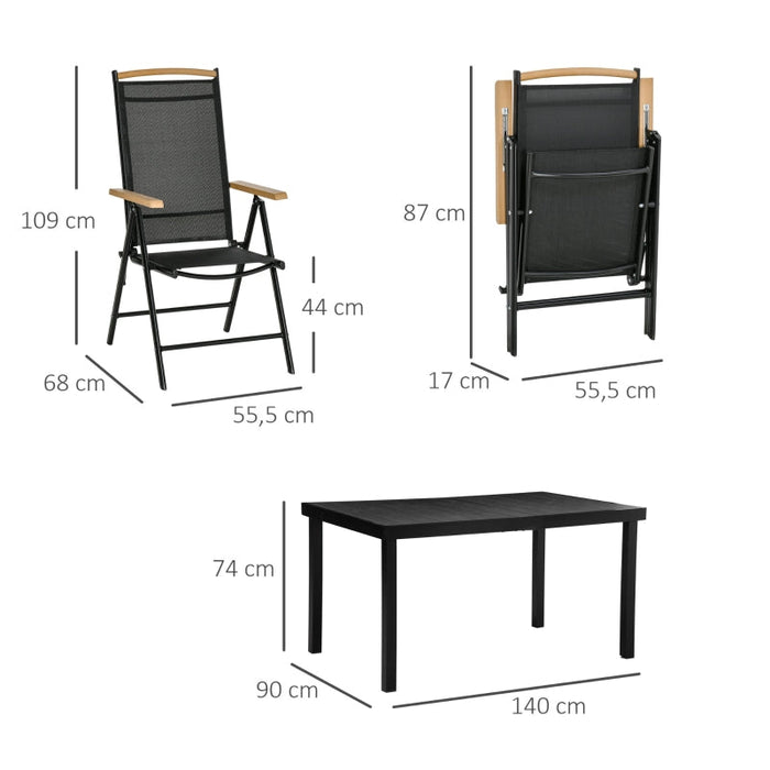 Sitzgruppe klappbar für 6 Personen 1 Tisch+6 Stühle Gartenmöbel Set Sitzgarnitur Aluminium Mesh Schwarz