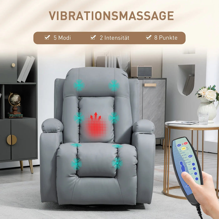 Chaise de massage avec rocker, fonction allongée et chaleur, minuterie, 5 modes, rotatif, gris clair