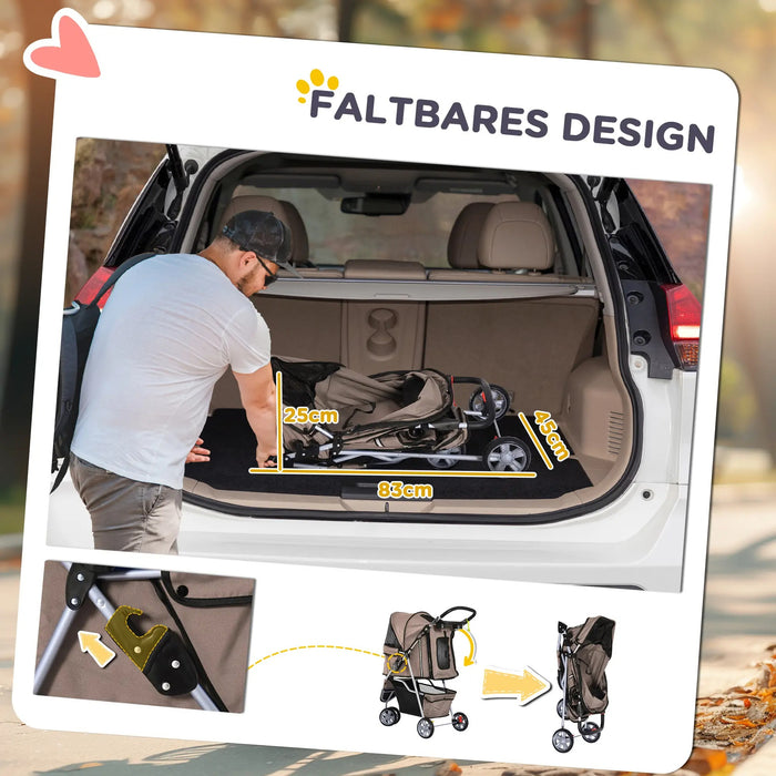 Hundewagen Hundebuggy Klappbar Ablagekorb Braun, 75x45x97cm