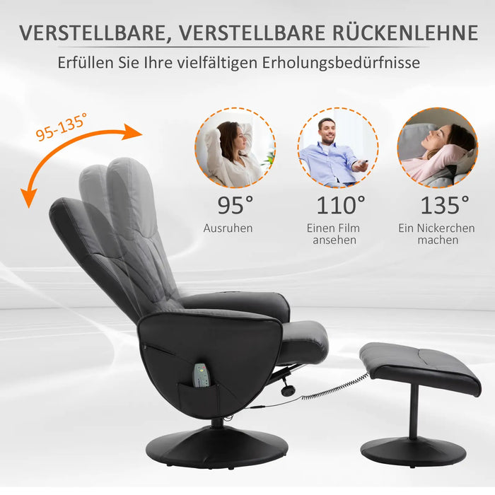 Massage chair with foot stool lying function with 10 vibration points 76x81x105cm