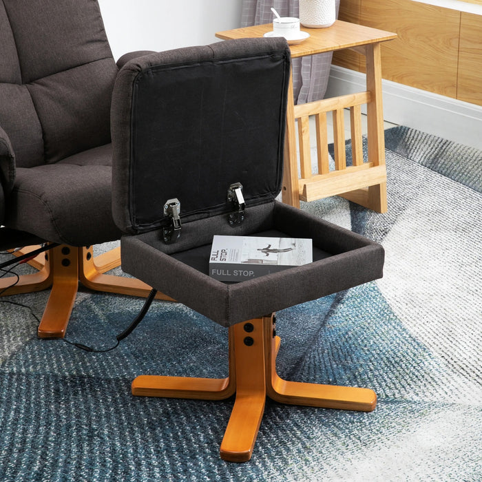 Détendez le fauteuil avec une fonction de massage et un espace de stockage de tabouret en polyester brun, 80x86x9cm