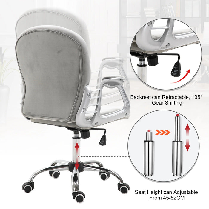 Ergonomischer Bürostuhl Chefsessel Gepolsterte Rückenlehne Grau, 59,5x60,5x95-105 cm