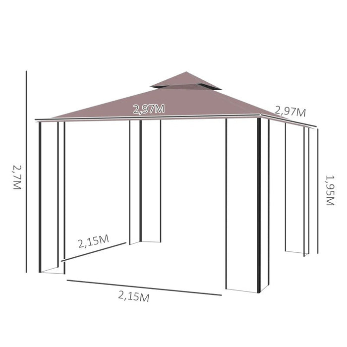 Pavillon Gartenpavillon mit Moskitonetze Seitenwände, Partyzelt mit Doppeldach, Gartenzelt Festzelt 2,97x2,97m