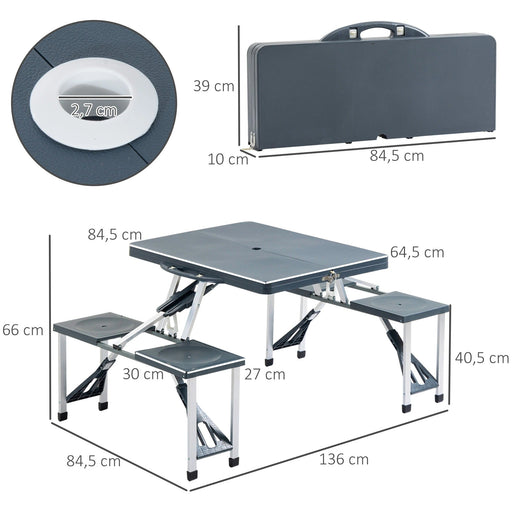 Alu Campingtisch Picknick Sitzgruppe Gartentisch mit 4 Sitzen klappbar Dunkelgrau, 136x84,5x66cm