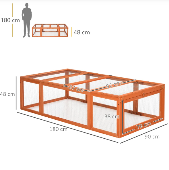 Pawhut Freilaufgehege 180x90x48cm für Kleintiere Aufklappbares Dach Tannenholz Orange