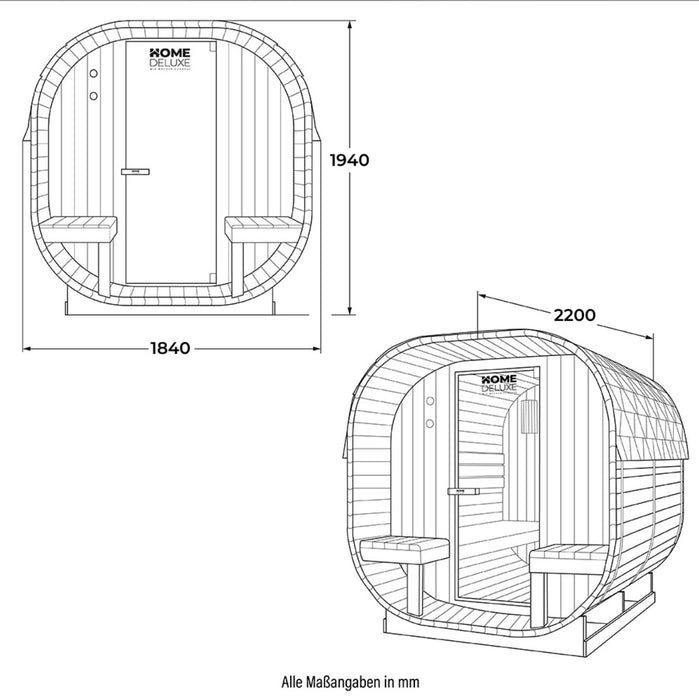 Sauna extérieur sauna sauna fan deluxe l - 184 x 220 cm pour 4 personnes - sauna avec four 8kw