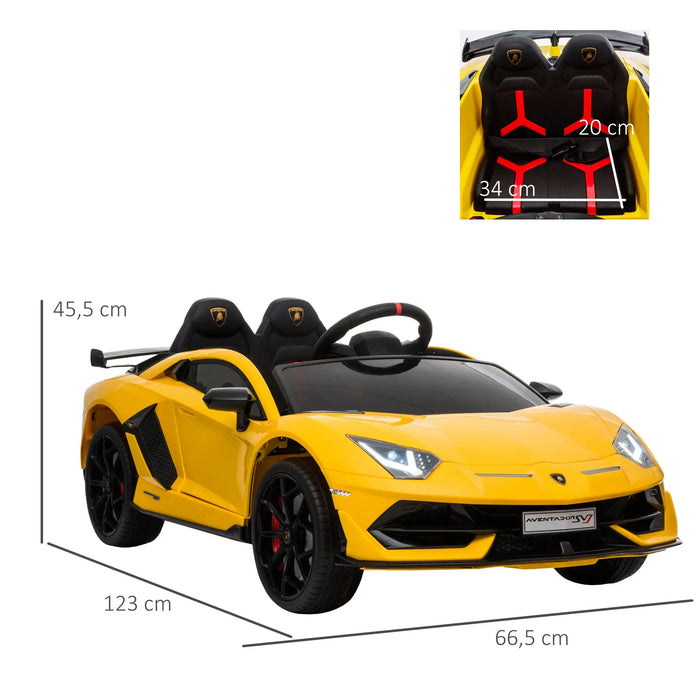 Voiture électrique pour enfants 12v Lamborghini SVJ sous licence pendant 3-8 ans avec télécommande 2x550 moteurs MP3 / USB Musique légère métal jaune 123x66.55.5 cm