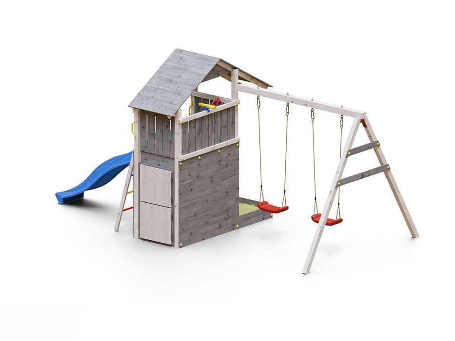 Spielturm 'SHARP' grau/weiss inkl. Rutsche Blau, 493x258x254cm (BxTxH)