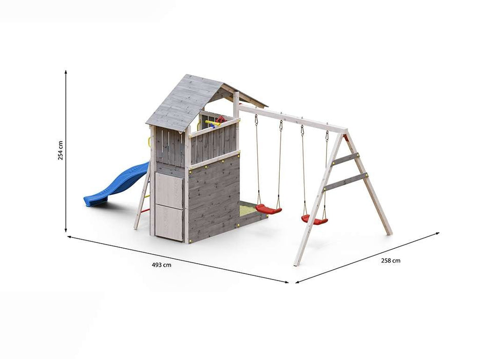 Spielturm 'SHARP' grau/weiss inkl. Rutsche Blau, 493x258x254cm (BxTxH)