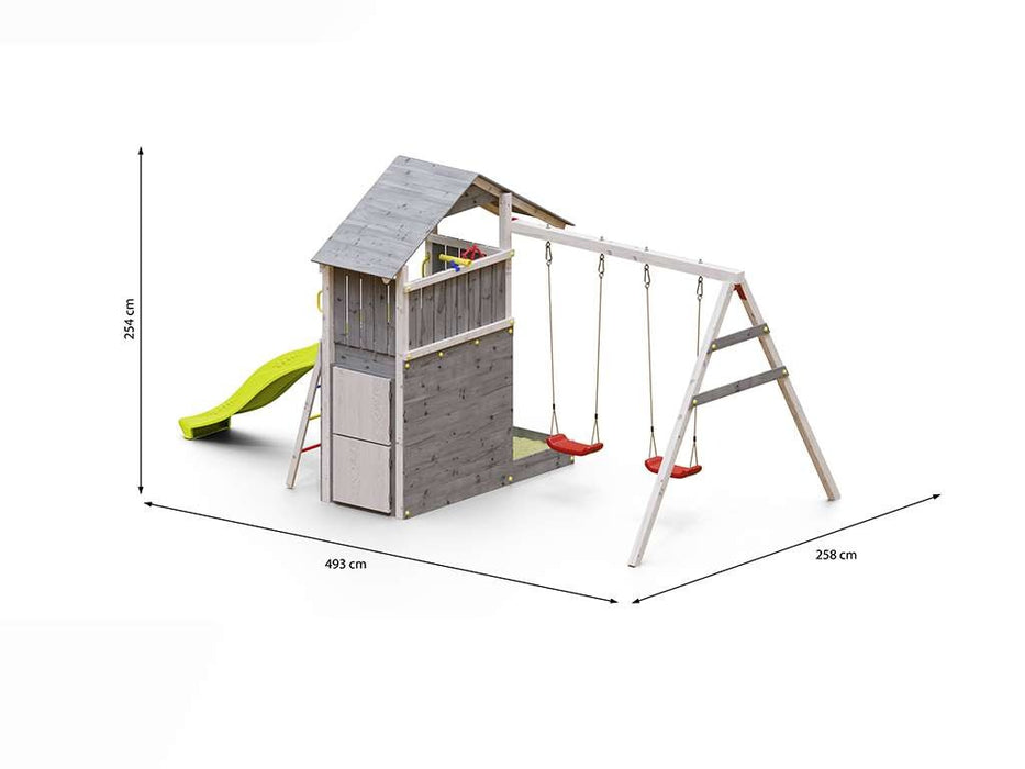 Spielturm 'SHARP' grau/weiss inkl. Rutsche Gelb, 493x258x254cm (BxTxH)