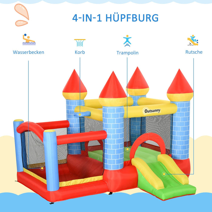 Aufblasbare Hüpfburg mit Rutsche Pool für 3 Kinder Burg mit Gebläse für 3-8 Jahre Rot+Blau+Grün, 280x260x210cm