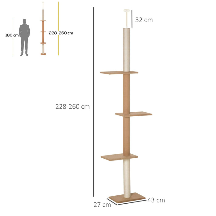 Gratter le plafond d'arbre, avec 3 niveaux, arbre de jeu, réglable en hauteur, 228-260 cm