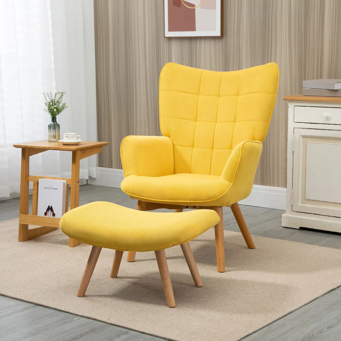 Armchair Ackent en ski Oursign, avec des ottomans, un ensemble de fauteuils, du bois de hêtre, un look de cordon, jaune