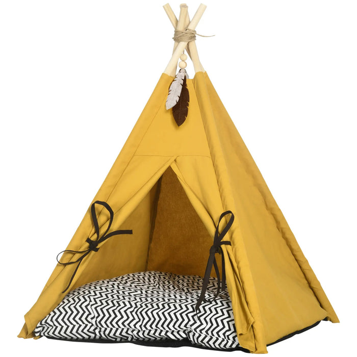 Tierbett, Tipi-Design, mit weichem Liegekissen, für Hunde und Katzen, 60x60x76cm