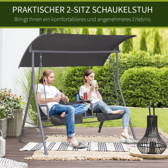 Hollywoodschaukel Gartenschaukel Schaukel 2-Sitzer mit Sonnendach Grau, 175x112x165cm