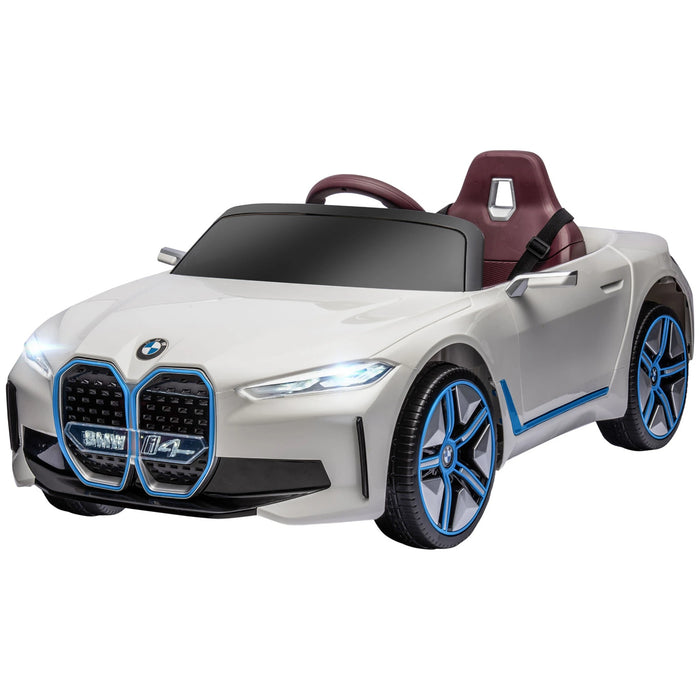 Voiture pour enfants, batterie rechargeable, 3-5 km / h, avec télécommande, joueur multimédia, blanc