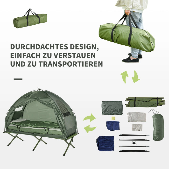 Campingzelt-Set mit Feldbett Schlafsack und Matratze Dunkelgrün, 193x86x160cm