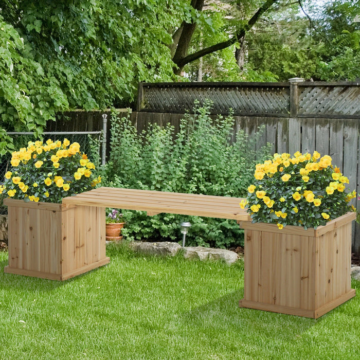 Hochbeet Gartenbank mit 2 Pflanzkasten Holz Sitzbank mit Blumenkasten Garten Holzbank Parkbank Natur, 176x38x40cm