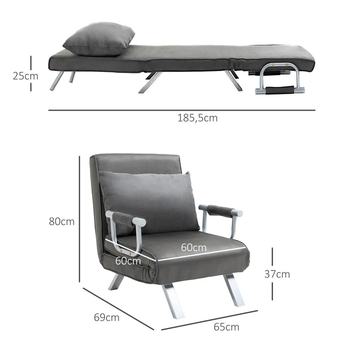 Détendez le fauteuil allongé en fauteuil de fauteuil du lit invité gris, 65x69x80cm