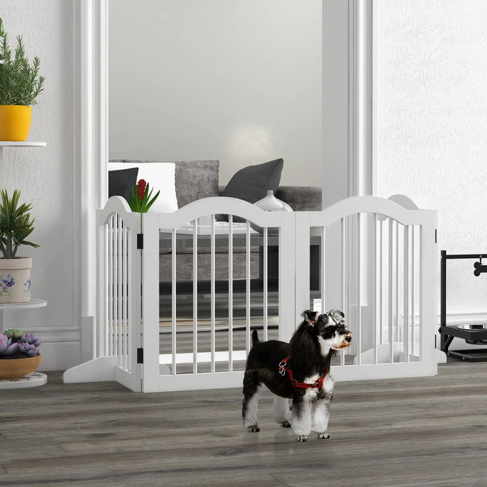 Dog barrier foldable solid wood, white, 203.5x29.5x61cm