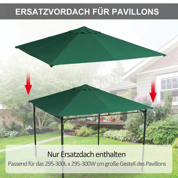 Ersatzdach für Gartenpavillon, 8 Wasserabflusslöcher, einfache Montage, Polyester, grün, 2,98x2,95m