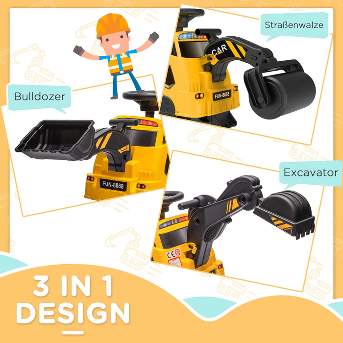 3-in-1 children's slip children's excavator Music function anti-tilt protection