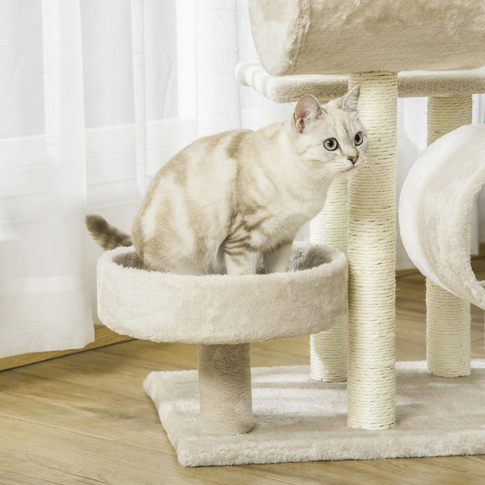 Cat scratching post, climbing tree, toy tunnel beige 50x40x105cm