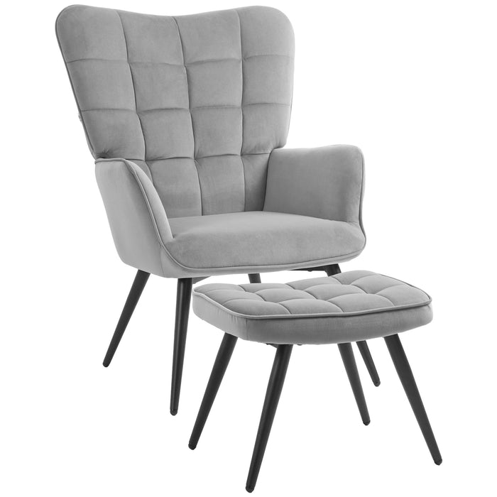 Détendez le fauteuil avec fauteuil ottoman avec tabouret de pied, set en 2 parties, gris