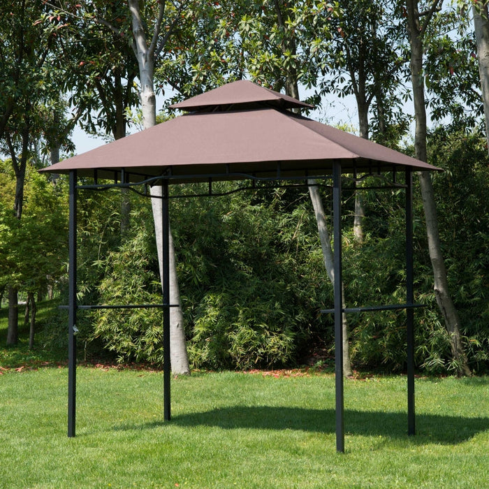 Grillpavillon Gartenzelt Grill Pavillon Balkonpavillon mit Ablagen Flammhemmendes Doppeldach Kaffeebraun, 245x148x252cm