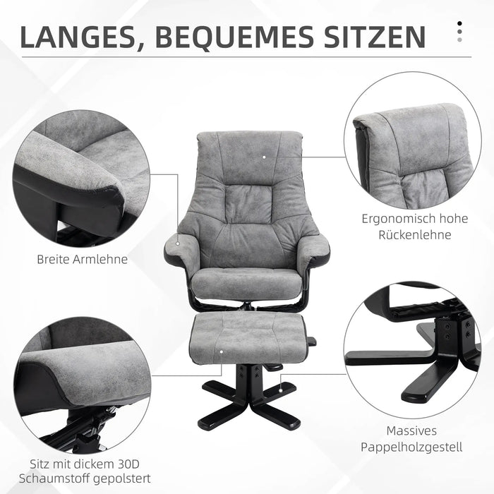 Détendez le fauteuil avec tabouret à 360 ° Couverture respirante rotative gris, 78x82.5x109cm